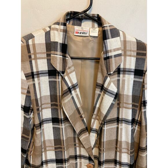 Vintage 90's Oversized Fall Plaid Brown & Black Long Blazer Jacket Size Large - Picture 3 of 9